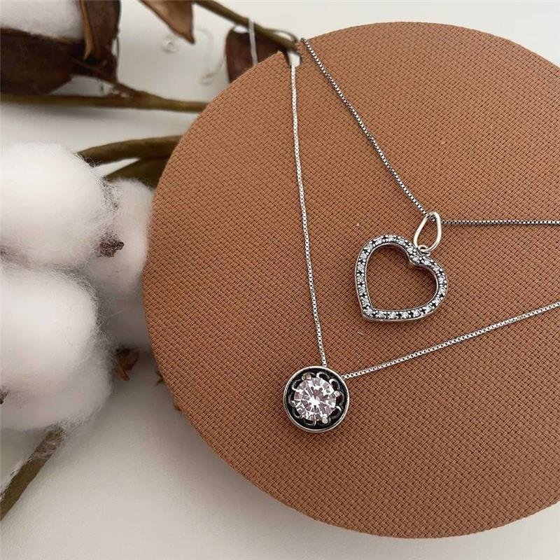 COLAR PRATA 925 CORAÇÃO CRAVEJADO COM ZIRCÔNIA