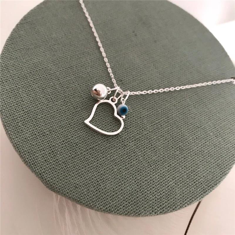 COLAR PRATA 925 CORAÇÃO OLHO GREGO