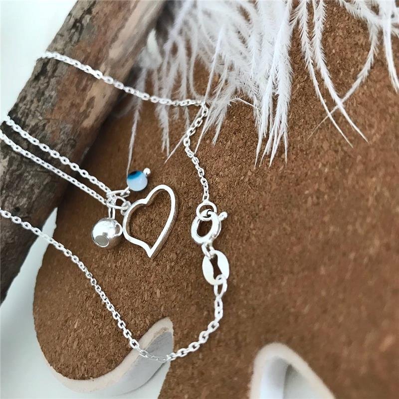 COLAR PRATA 925 CORAÇÃO OLHO GREGO