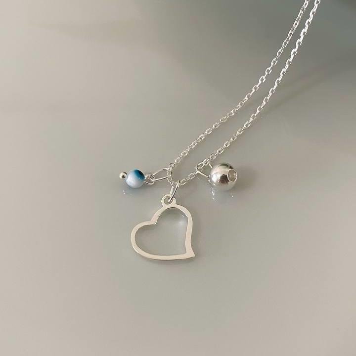 COLAR PRATA 925 CORAÇÃO OLHO GREGO