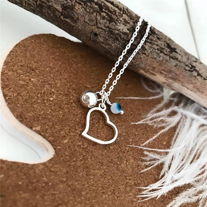 COLAR PRATA 925 CORAÇÃO OLHO GREGO