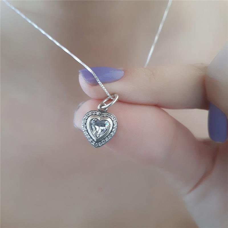 COLAR PRATA 925 CORAÇÃO PEDRA
