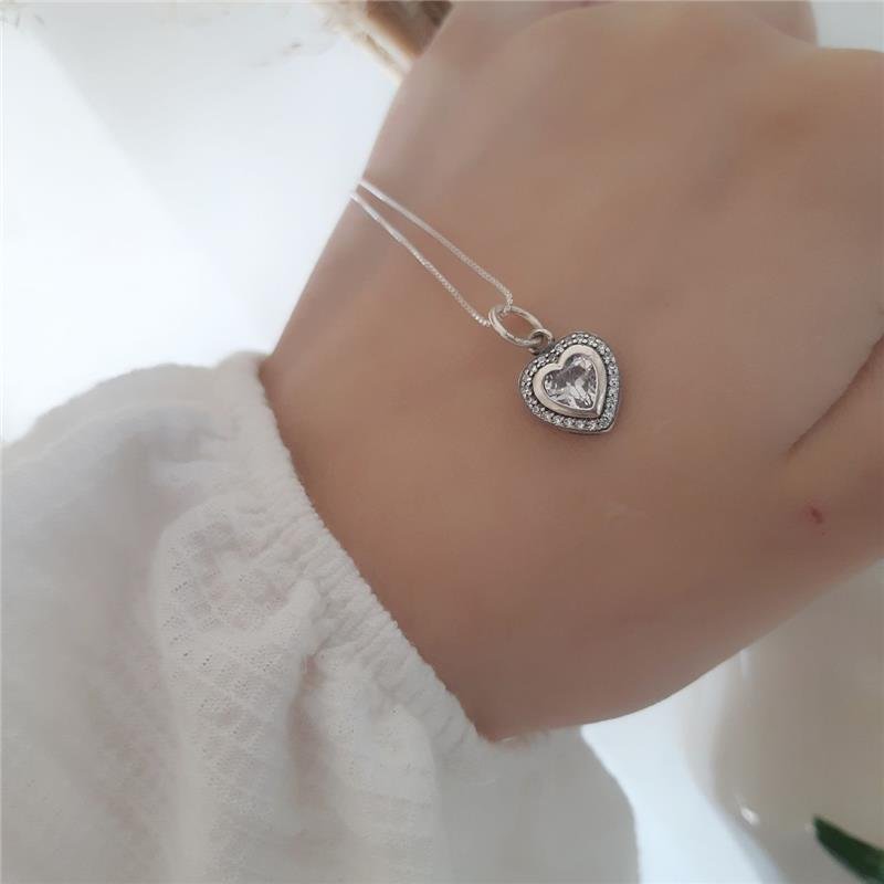 COLAR PRATA 925 CORAÇÃO PEDRA