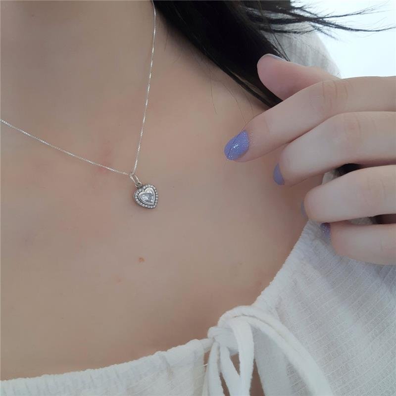 COLAR PRATA 925 CORAÇÃO PEDRA