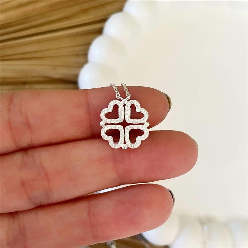 COLAR PRATA 925 CORAÇÕES/ TREVO VAZADOS CRAVEJADOS MICROZIRCÔNIAS
