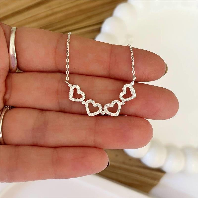 COLAR PRATA 925 CORAÇÕES/ TREVO VAZADOS CRAVEJADOS MICROZIRCÔNIAS
