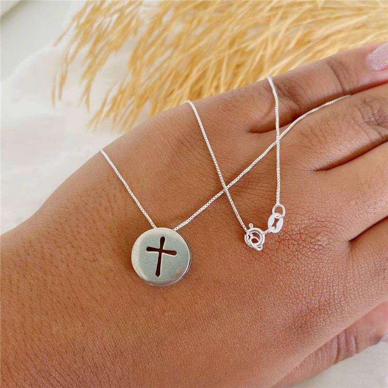 COLAR PRATA 925 CRUZ VAZADA