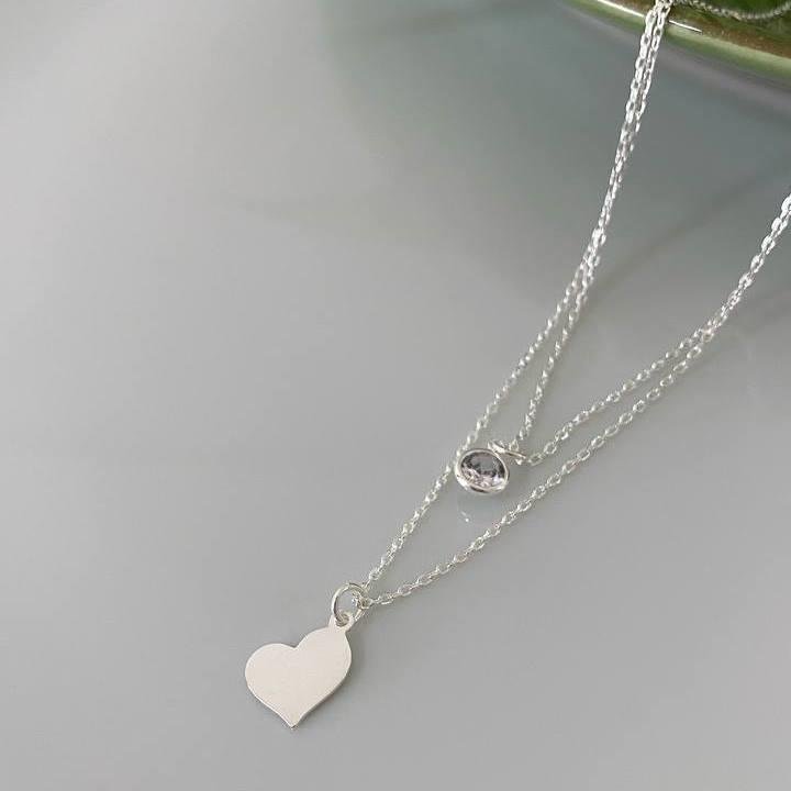 COLAR PRATA 925 DUPLO PONTO LUZ E CORAÇÃO