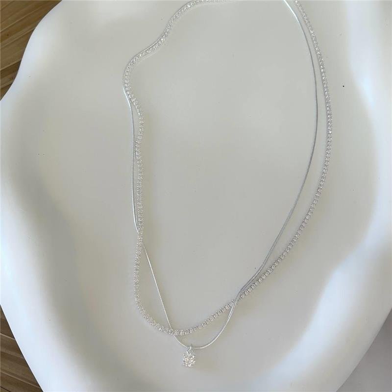 COLAR PRATA 925 DUPLO RIVIEIRA E CORDÃO LISO PINGENTE PONTO LUZ 40CM