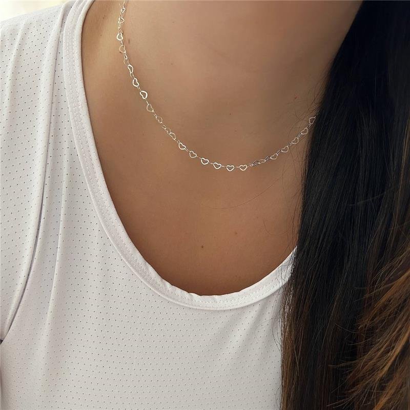 COLAR PRATA 925 ELO CORAÇÕES VAZADO 40 CM