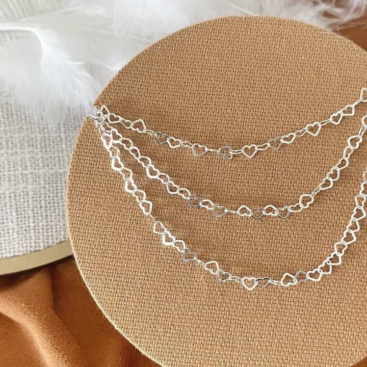 COLAR PRATA 925 ELOS CORAÇÃO GRANDE 50 CM