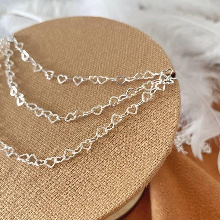 COLAR PRATA 925 ELOS CORAÇÃO GRANDE 50 CM