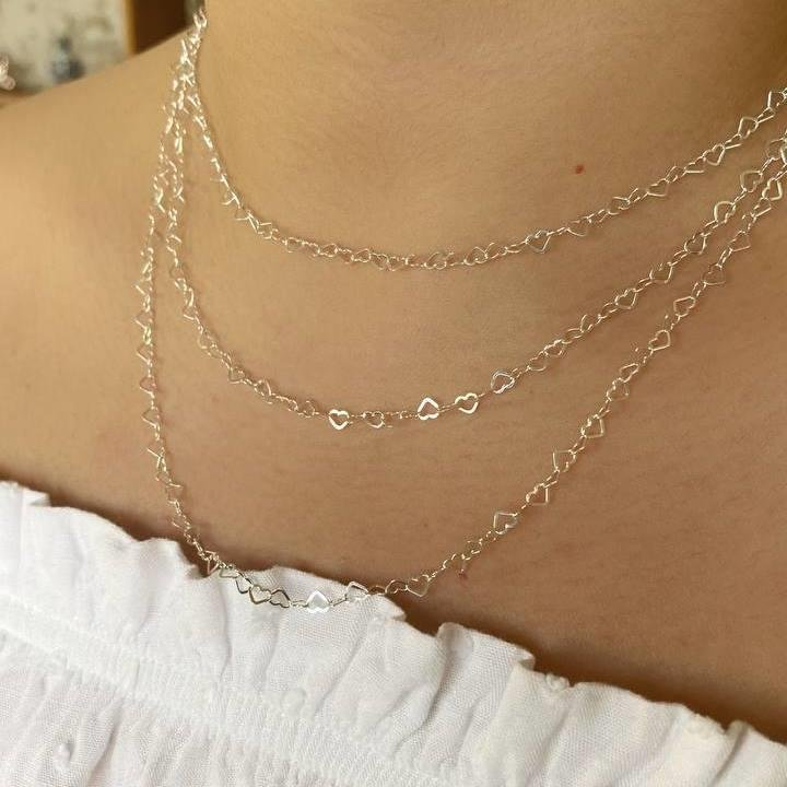 COLAR PRATA 925 ELOS CORAÇÃO MÉDIO 45 CM