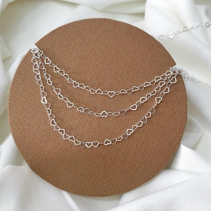 COLAR PRATA 925 ELOS CORAÇÃO MÉDIO 45 CM