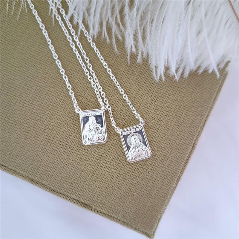 COLAR PRATA 925 ESCAPULÁRIO NOSSA SENHORA DO CARMO E SAGRADO CORAÇÃO DE JESUS