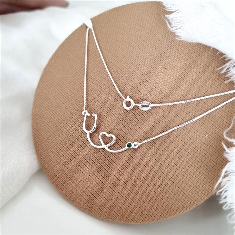 COLAR PRATA 925 ESTETOSCÓPIO CORAÇÃO