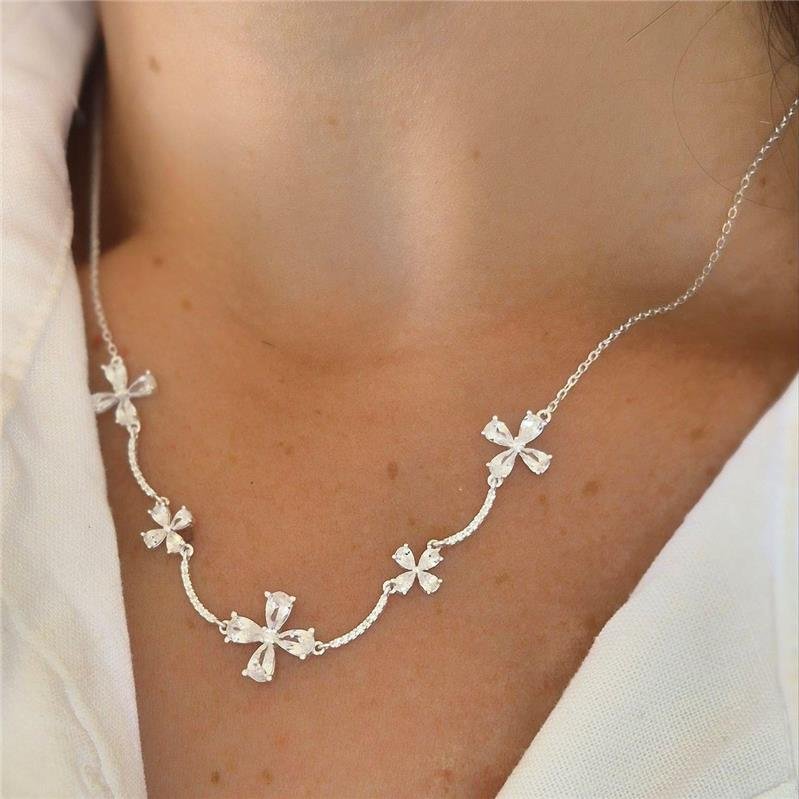 COLAR PRATA 925 GARGANTILHA FLOR ZIRCÔNIA