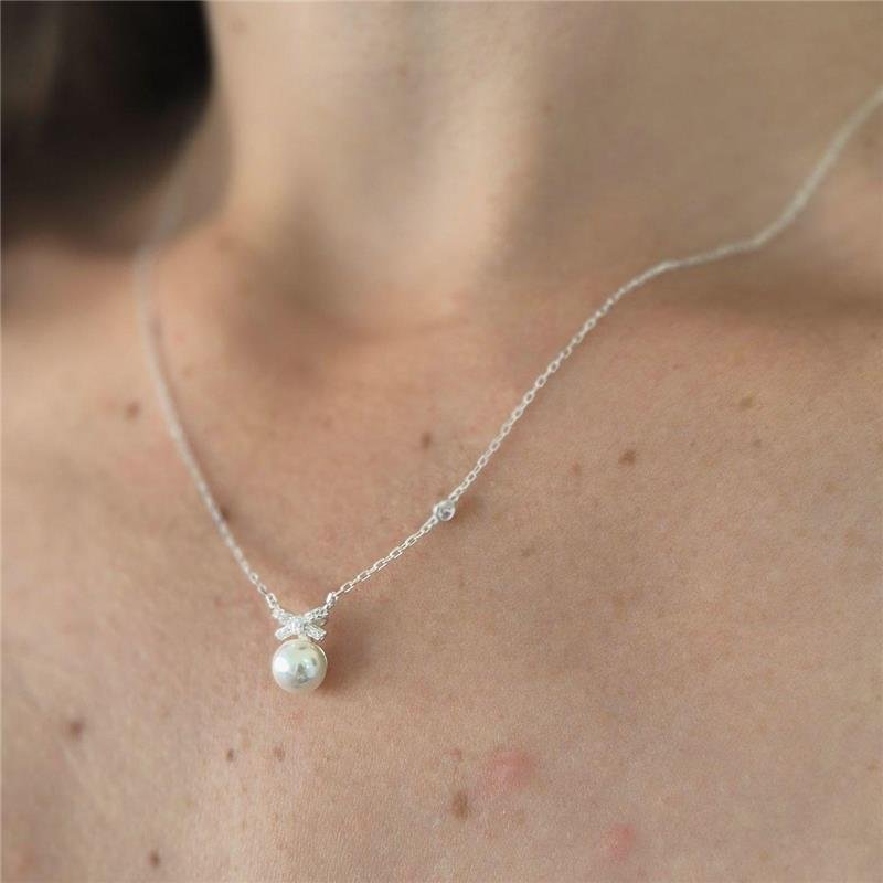 COLAR PRATA 925 GARGANTILHA PÉROLA LACINHO