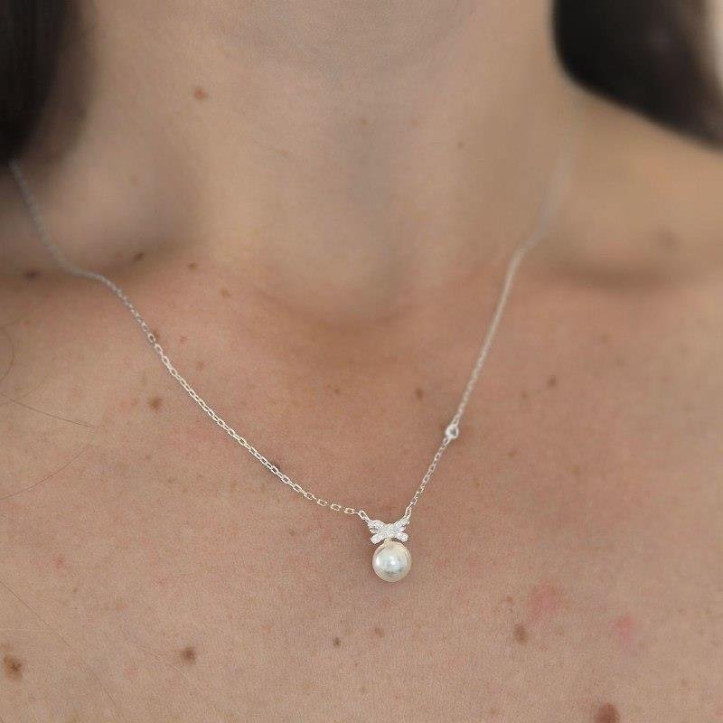 COLAR PRATA 925 GARGANTILHA PÉROLA LACINHO