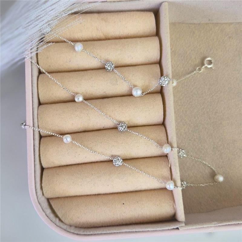 COLAR PRATA 925 GARGANTILHA PÉROLAS E BOLINHAS ZIRCONIAS