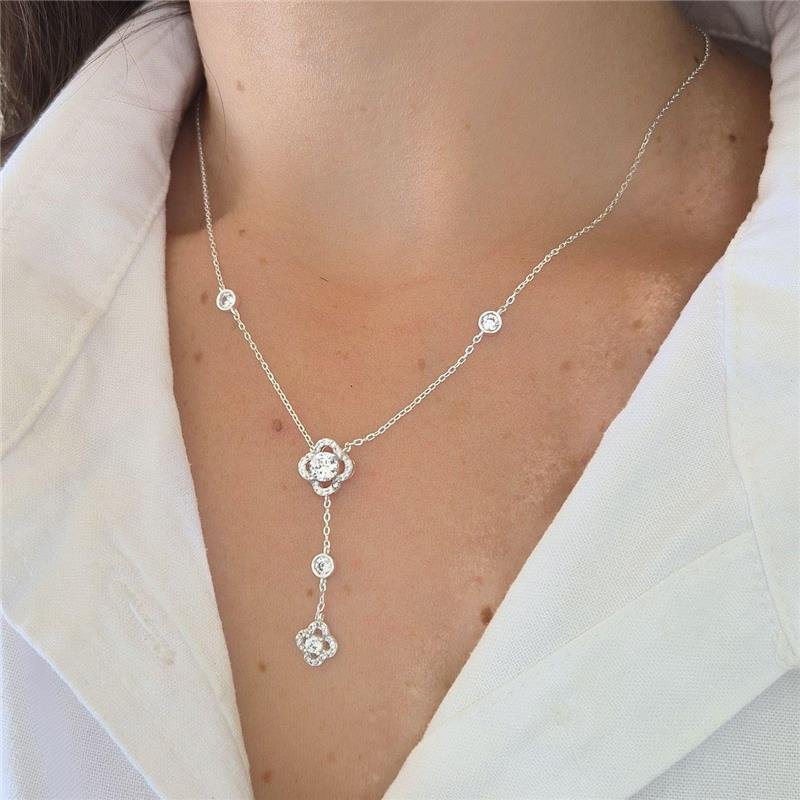 COLAR PRATA 925 GARGANTILHA TREVO PONTO LUZ ZIRCÔNIA