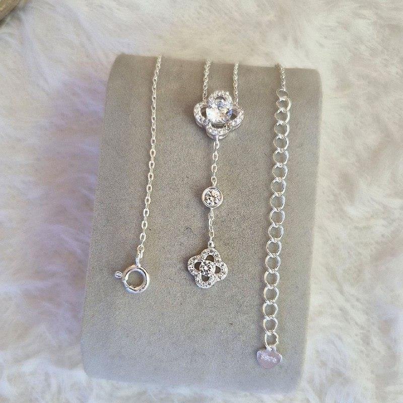 COLAR PRATA 925 GARGANTILHA TREVO PONTO LUZ ZIRCÔNIA