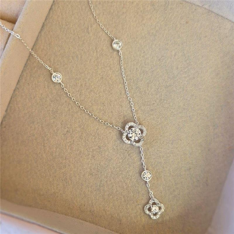 COLAR PRATA 925 GARGANTILHA TREVO PONTO LUZ ZIRCÔNIA