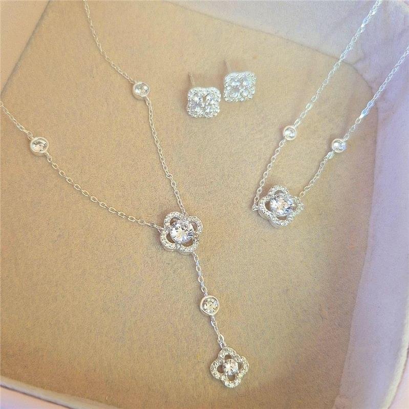 COLAR PRATA 925 GARGANTILHA TREVO PONTO LUZ ZIRCÔNIA