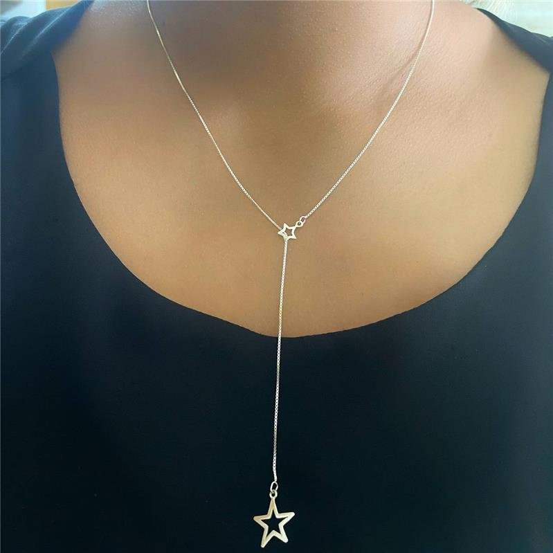 COLAR PRATA 925 GRAVATINHA 2 ESTRELAS