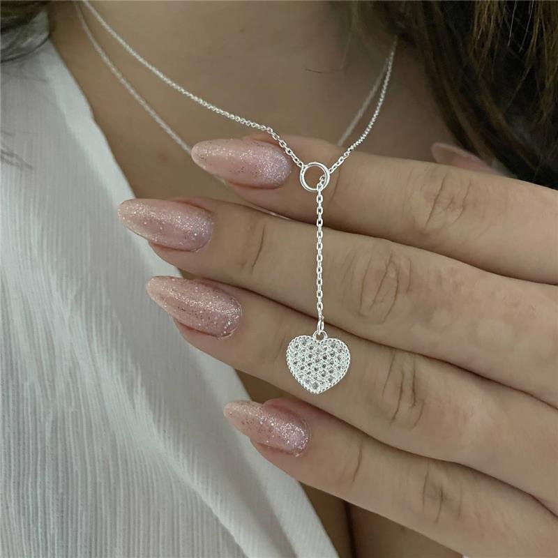 COLAR PRATA 925 GRAVATINHA CORAÇÃO CRAVEJADO COM ZIRCÔNIA