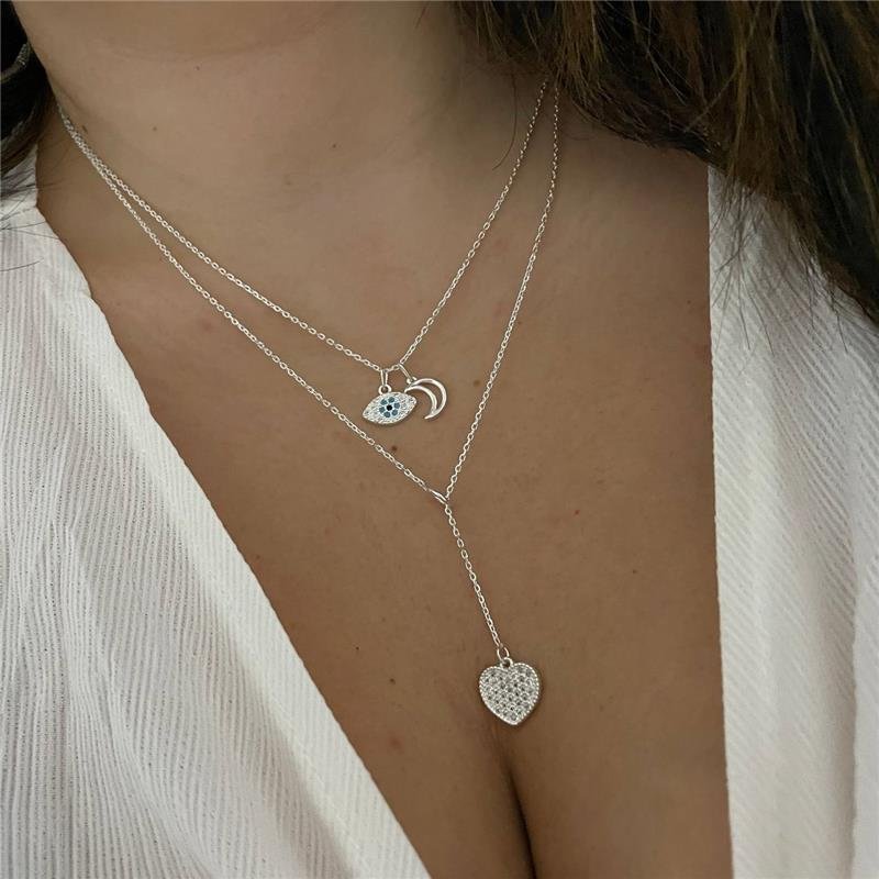 COLAR PRATA 925 GRAVATINHA CORAÇÃO CRAVEJADO COM ZIRCÔNIA