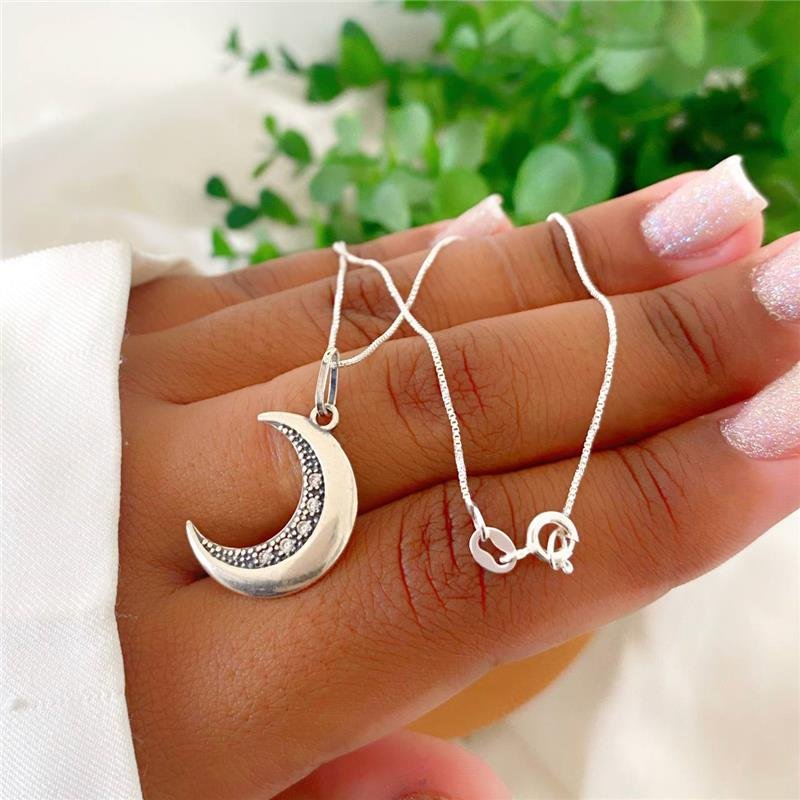 COLAR PRATA 925 LUA CRAVEJADA