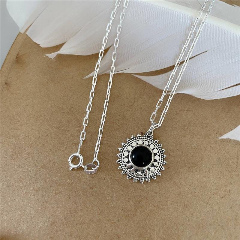 COLAR PRATA 925 MANDALA FLOR PEDRA NATURAL