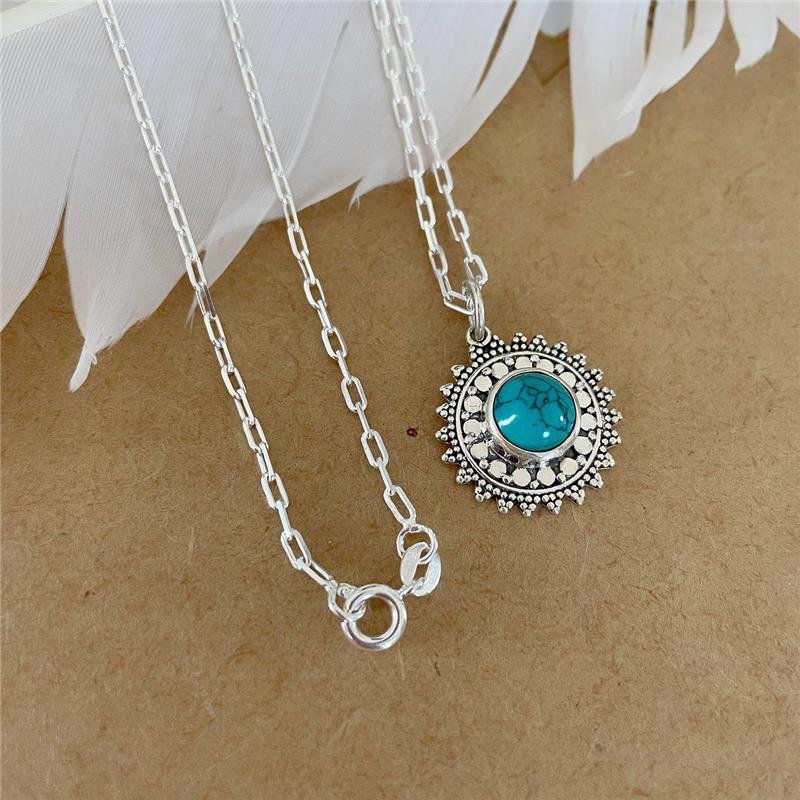 COLAR PRATA 925 MANDALA FLOR PEDRA NATURAL