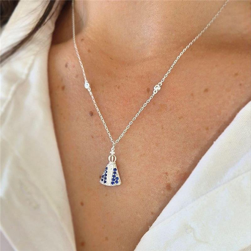 COLAR PRATA 925 NOSSA SENHORA APARECIDA CRAVEJADA AZUL