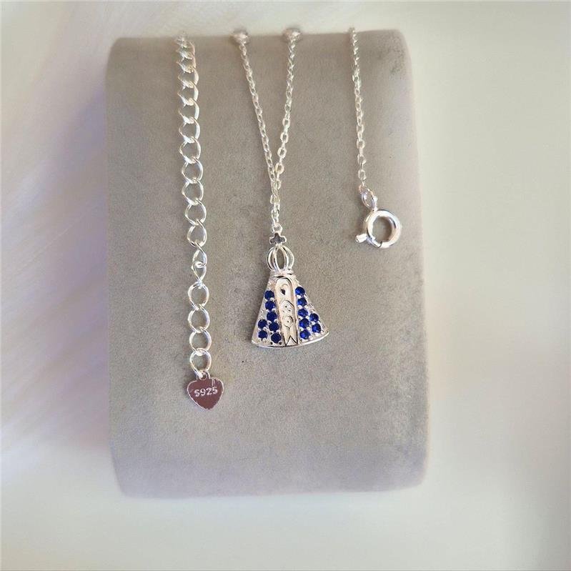 COLAR PRATA 925 NOSSA SENHORA APARECIDA CRAVEJADA AZUL