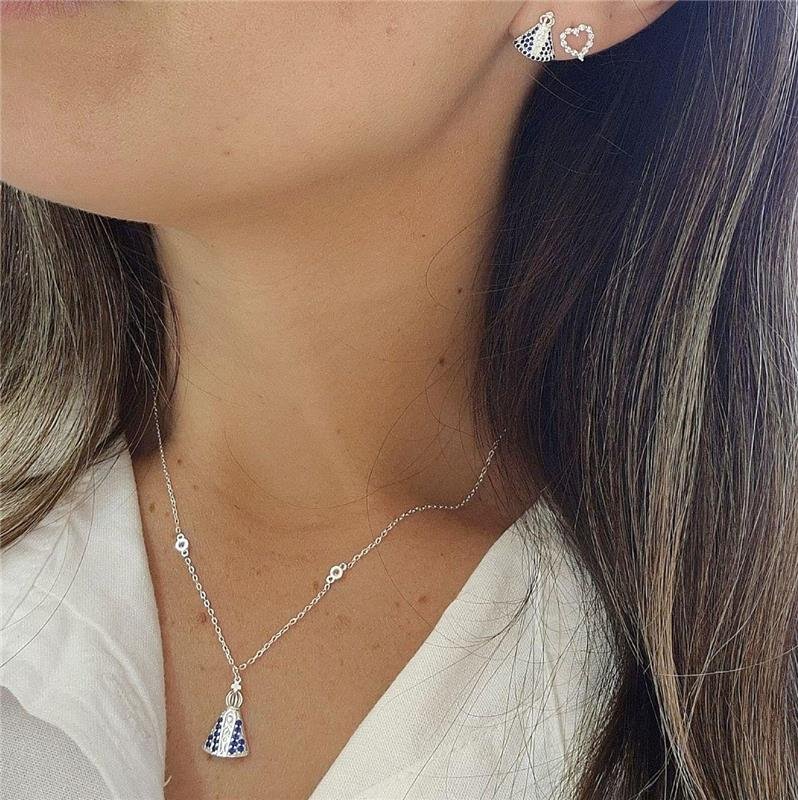 COLAR PRATA 925 NOSSA SENHORA APARECIDA CRAVEJADA AZUL