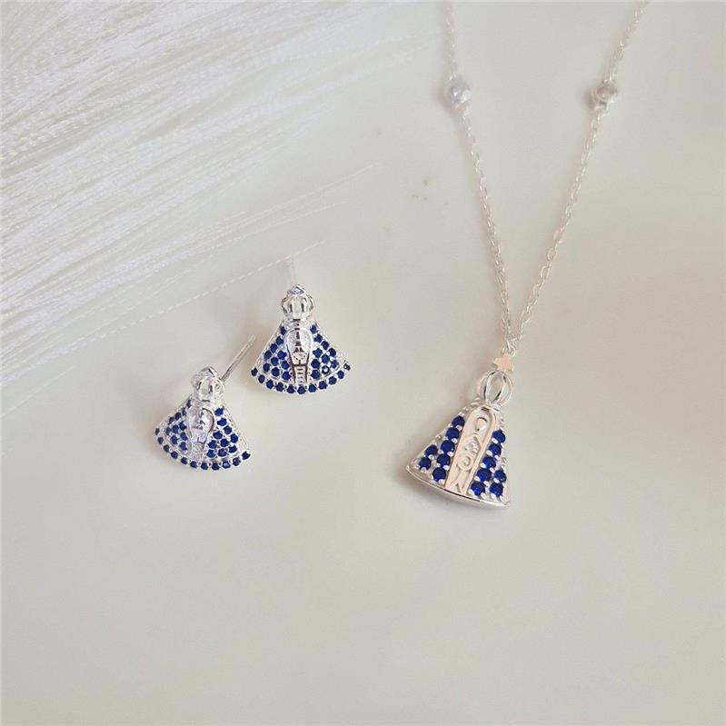 COLAR PRATA 925 NOSSA SENHORA APARECIDA CRAVEJADA AZUL