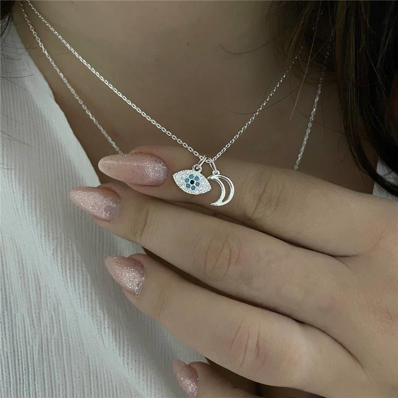 COLAR PRATA 925 OLHO GREGO E LUA VAZADA LISA