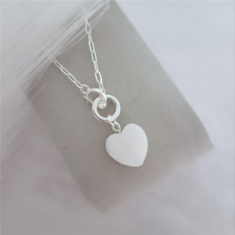 COLAR PRATA 925 PINGENTE CORAÇÃO MADRE PEROLA