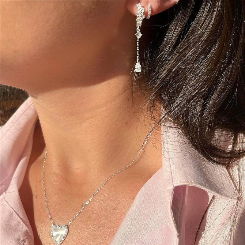 COLAR PRATA 925 PINGENTE CORAÇÃO MADREPÉROLA CONTORNO MICROZIRCÔNIAS