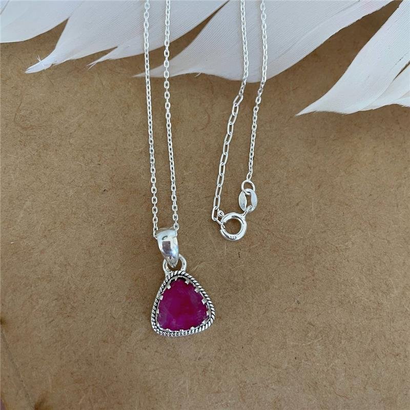 COLAR PRATA 925 PINGENTE TRIANGULAR PEDRA NATURAL