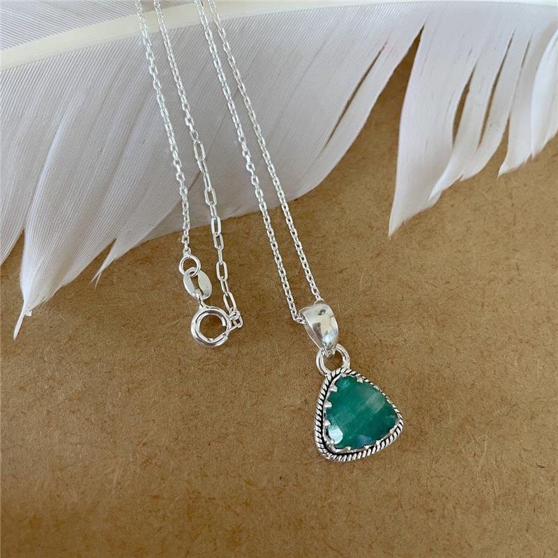 COLAR PRATA 925 PINGENTE TRIANGULAR PEDRA NATURAL