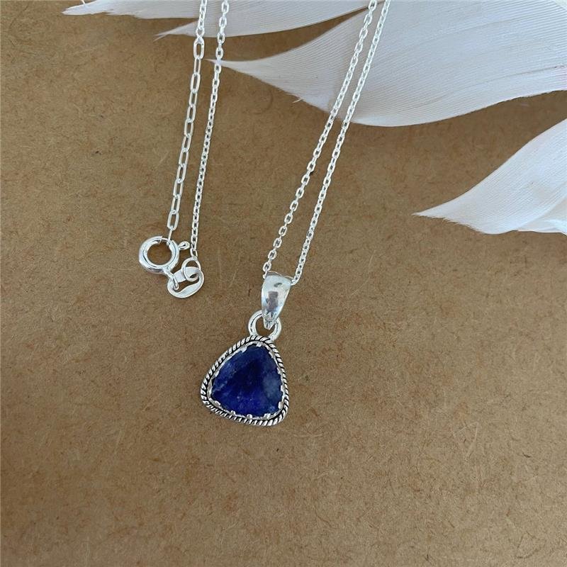 COLAR PRATA 925 PINGENTE TRIANGULAR PEDRA NATURAL