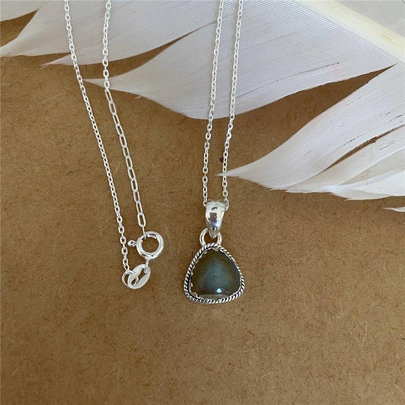 COLAR PRATA 925 PINGENTE TRIANGULAR PEDRA NATURAL