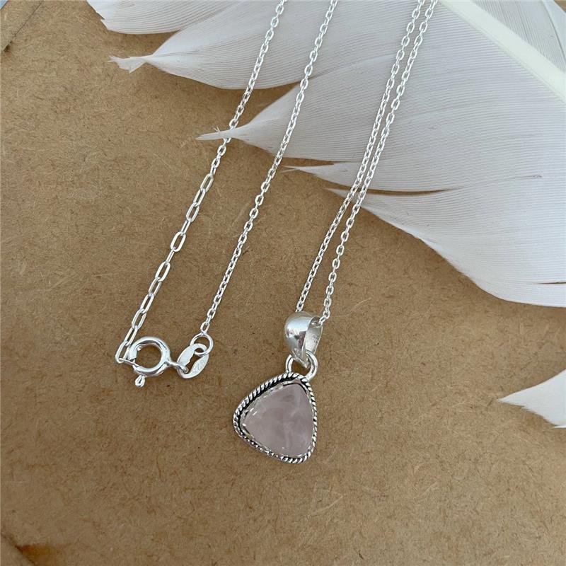 COLAR PRATA 925 PINGENTE TRIANGULAR PEDRA NATURAL