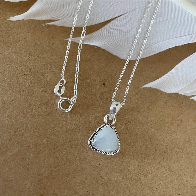 COLAR PRATA 925 PINGENTE TRIANGULAR PEDRA NATURAL