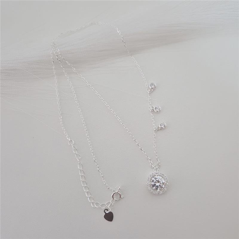 COLAR PRATA 925 PINGENTE ZIRCONIA 8 MM 3 ZIRCONIAS LATERAIS