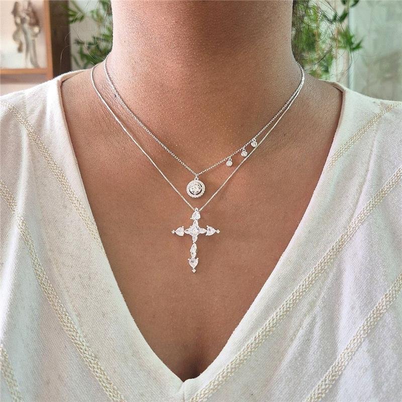 COLAR PRATA 925 PINGENTE ZIRCONIA 8 MM 3 ZIRCONIAS LATERAIS