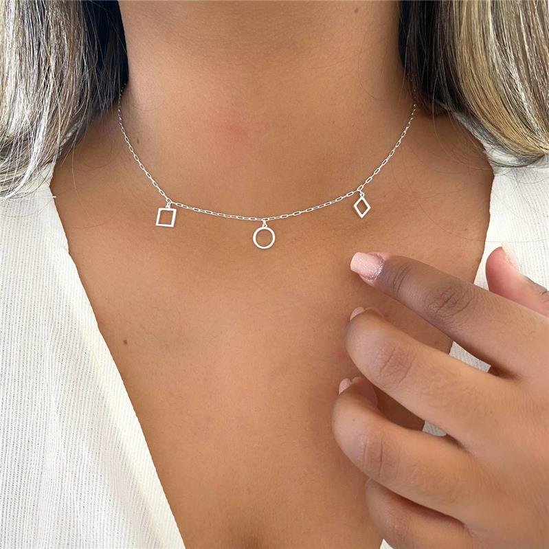 COLAR PRATA 925 PINGENTES GEOMÉTRICOS